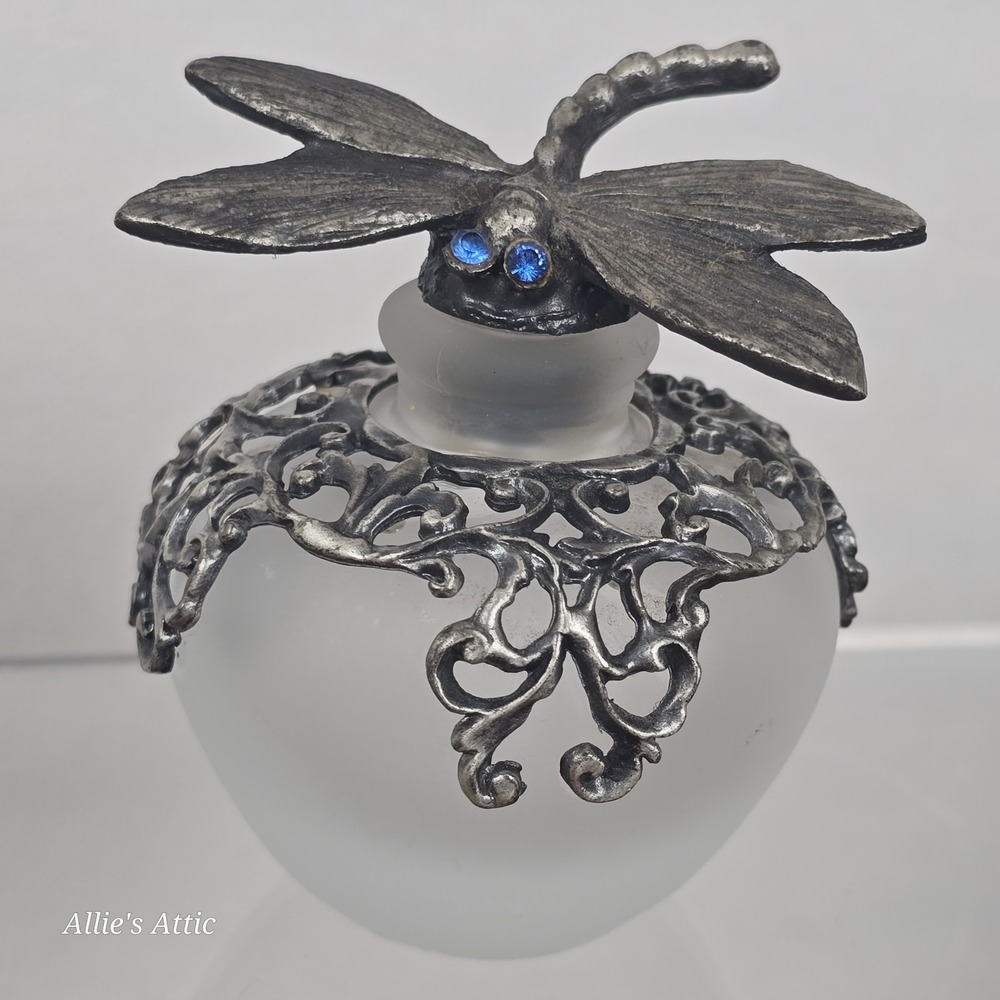 Vintage Dragonfly Mini Perfume Bottle Metal Frosted Glass Stopper Gothic Decor